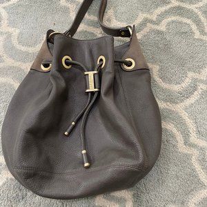 L.K. Bennett grey pebbled leather bucket shoulder bag